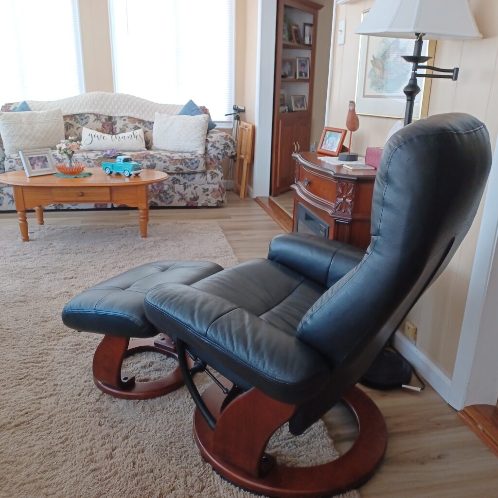 Lounge chair facing sofa.